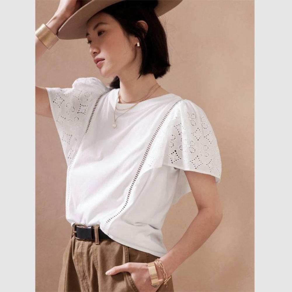 Banana Republic Knit Eyelet Top White NWT